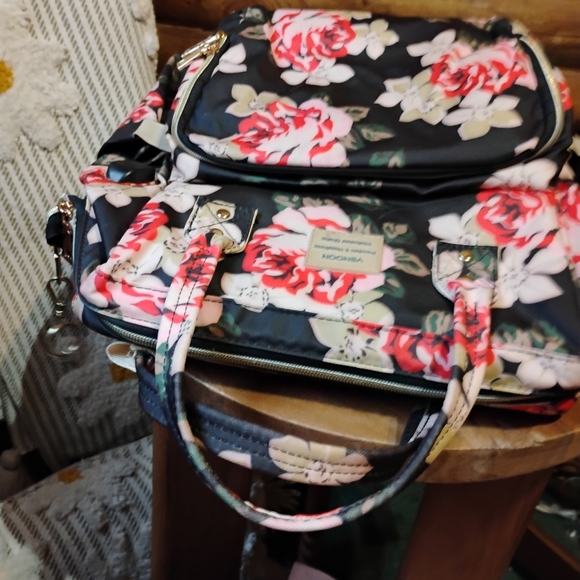 VSNOON Laptop Backpack Stylish College School Backpack with USB Black Pink Roses - Picture 8 of 13